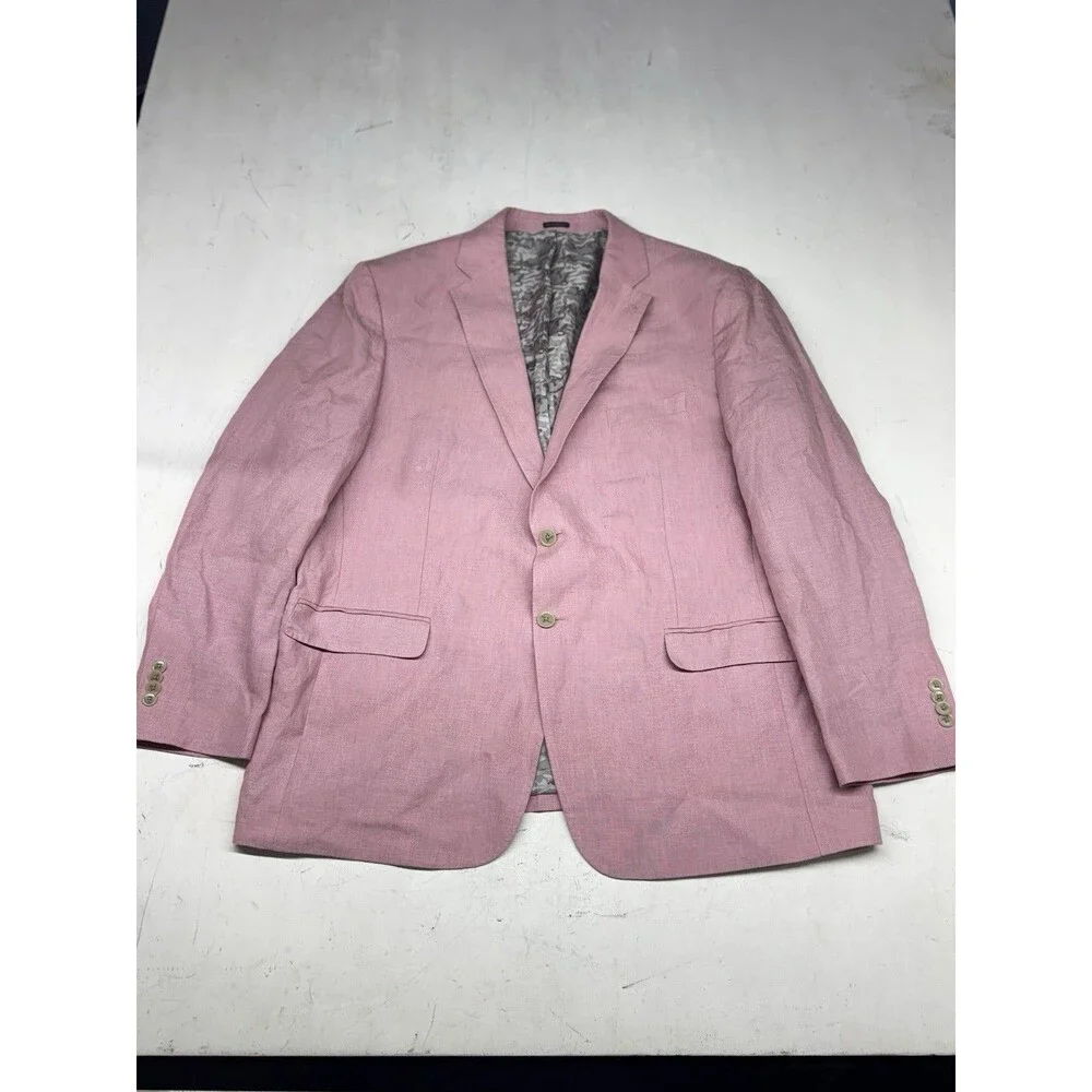 Joseph Abboud Men’s 2 Piece Pink 100% Linen Suit 48R 42x30 Summer Wedding Casual